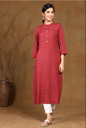 Women's Rayon Slub Embellished Straight Kurta