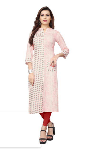 Women's Orange,White Color Cotton Straight Kurta  (1Pc)