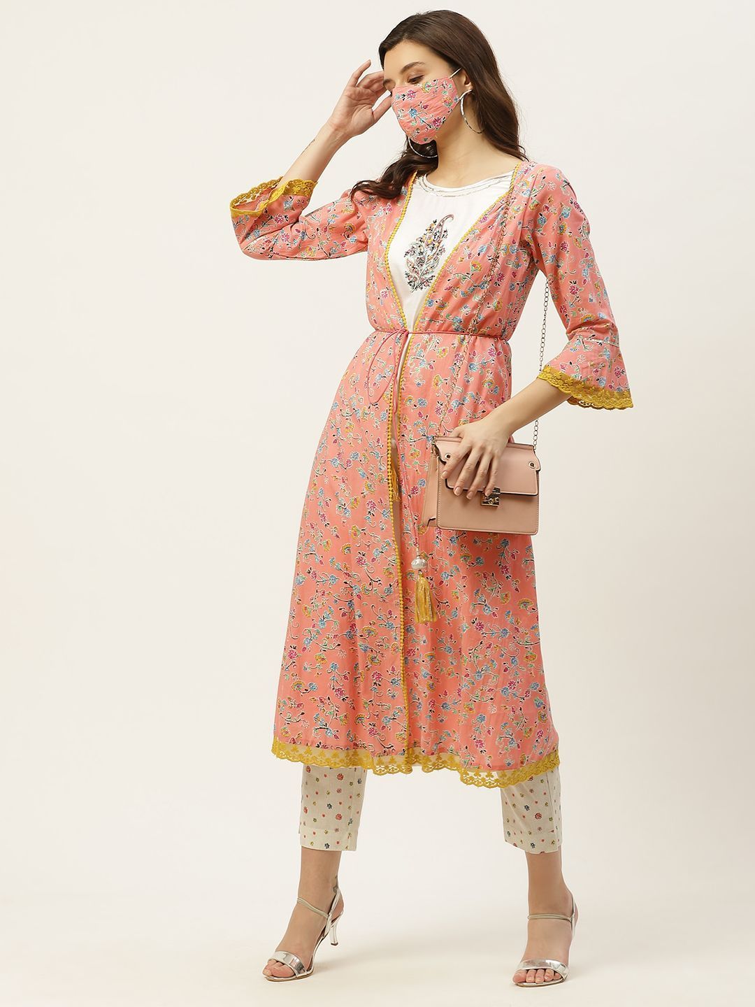 Women's Kurta Pant Set with Printed Jacket