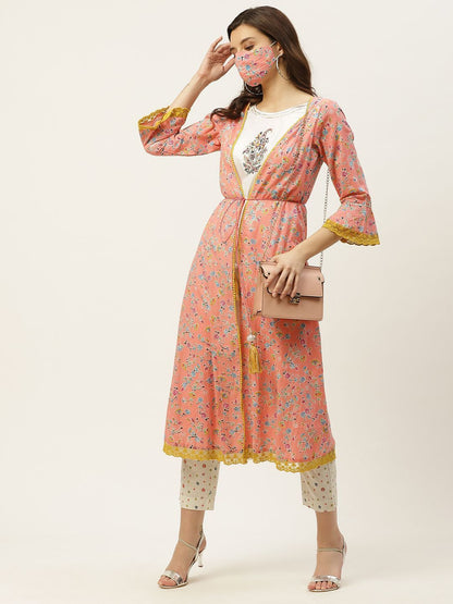 Women's Kurta Pant Set with Printed Jacket