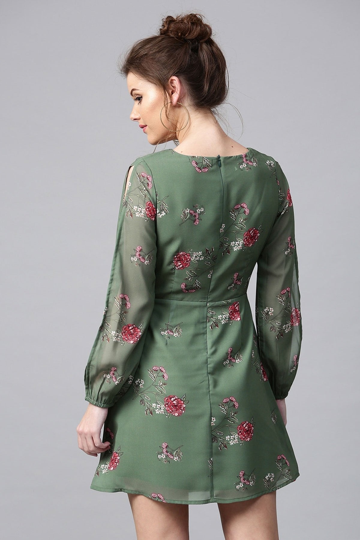 Women's Green Floral Skater Dress
