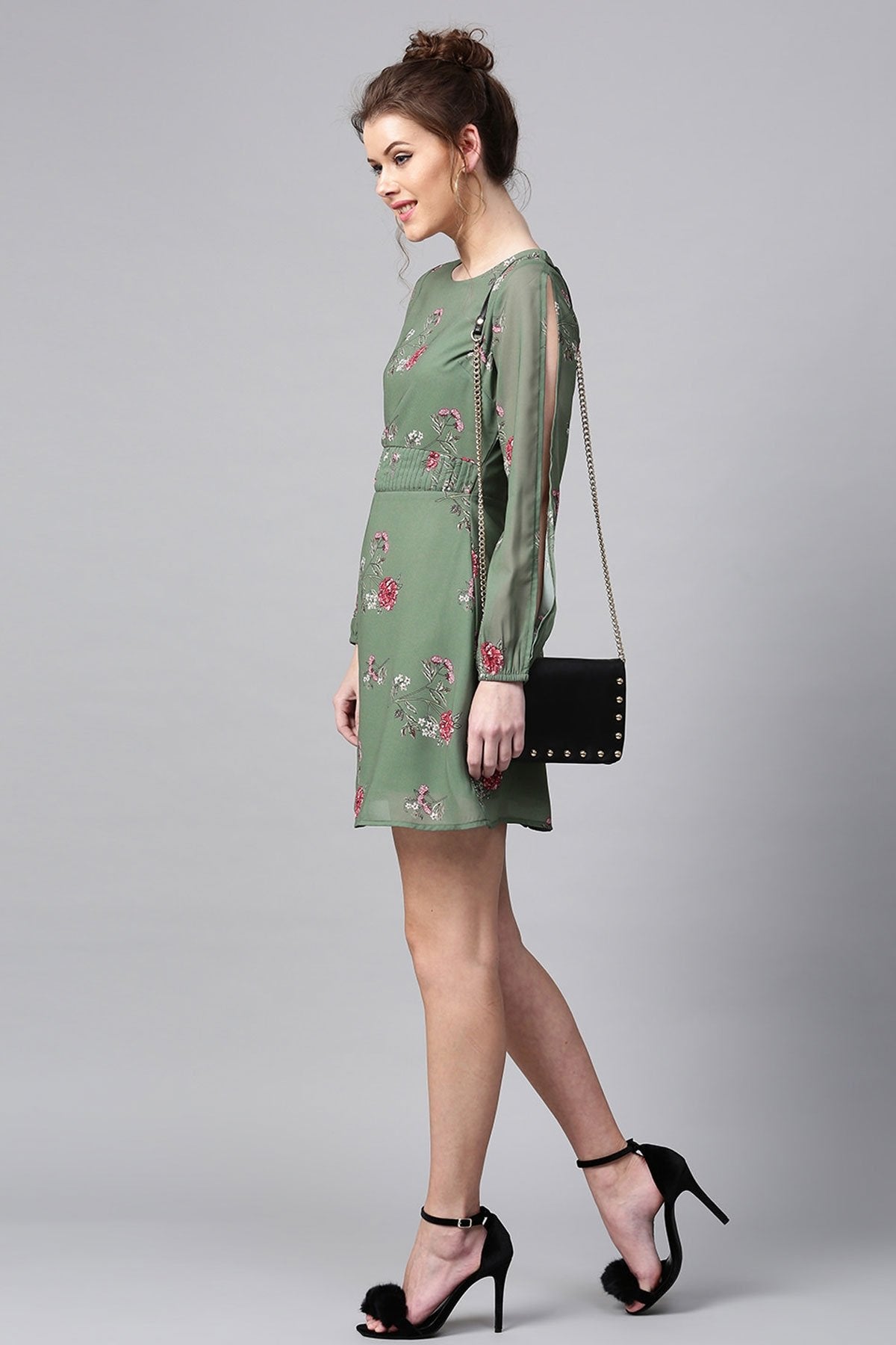 Women's Green Floral Skater Dress