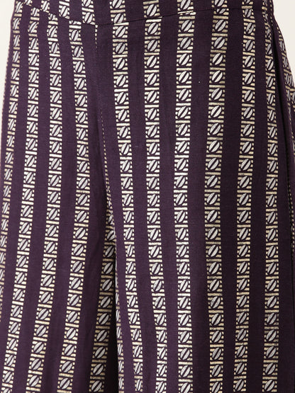 Women's Purpal Color Rayon Blend Printed Kurta Sharara With Dupatta