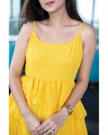 Women's Yellow Ruffle Short Dress (1pc set)