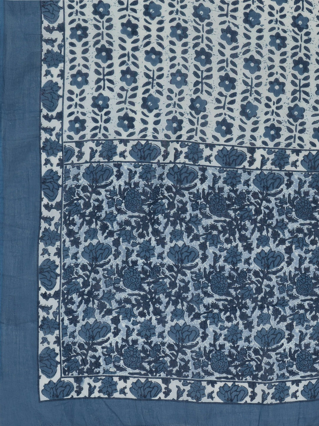 Women's Print & Embroidered Straight Cotton Blue Stitched Kurta Pant With Dupatta