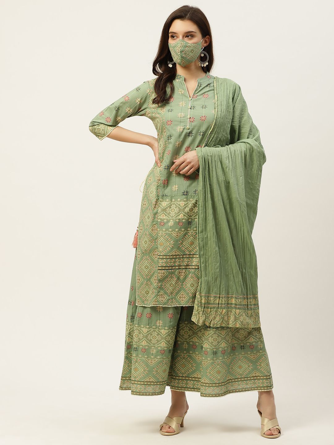 Women's Printed Straight Kurta Palazzo Dupatta Set