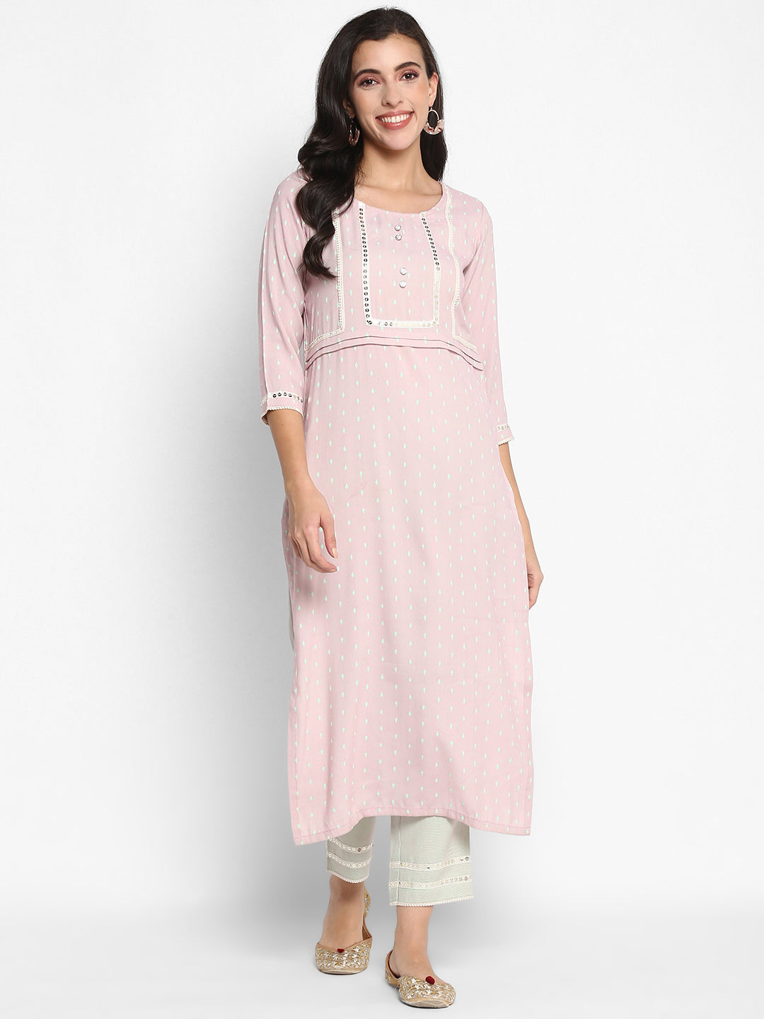 Women's Elichi Color Viscose Blend Floral Straight Self Design Kurta Pant Set