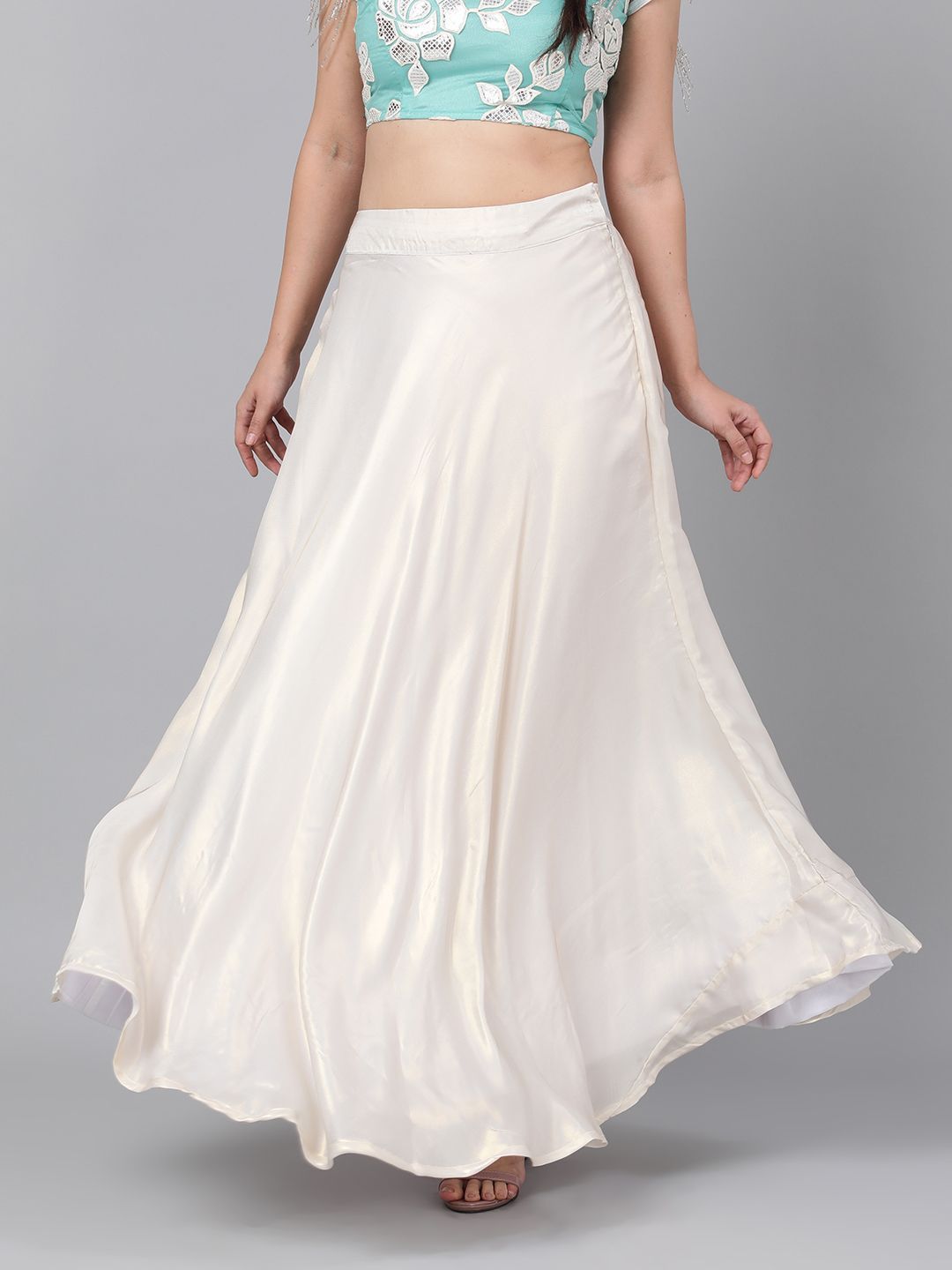Women's Cream Gold Solid Skirt