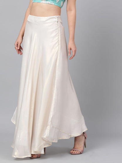 Women's Cream Gold Solid Skirt