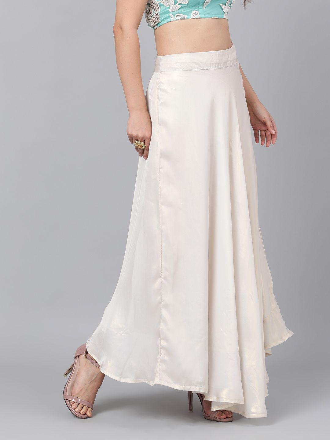 Women's Cream Gold Solid Skirt