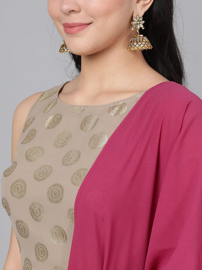 Women's Magenta & Gold Lehanga Choli And Dupatta With Ruffled
