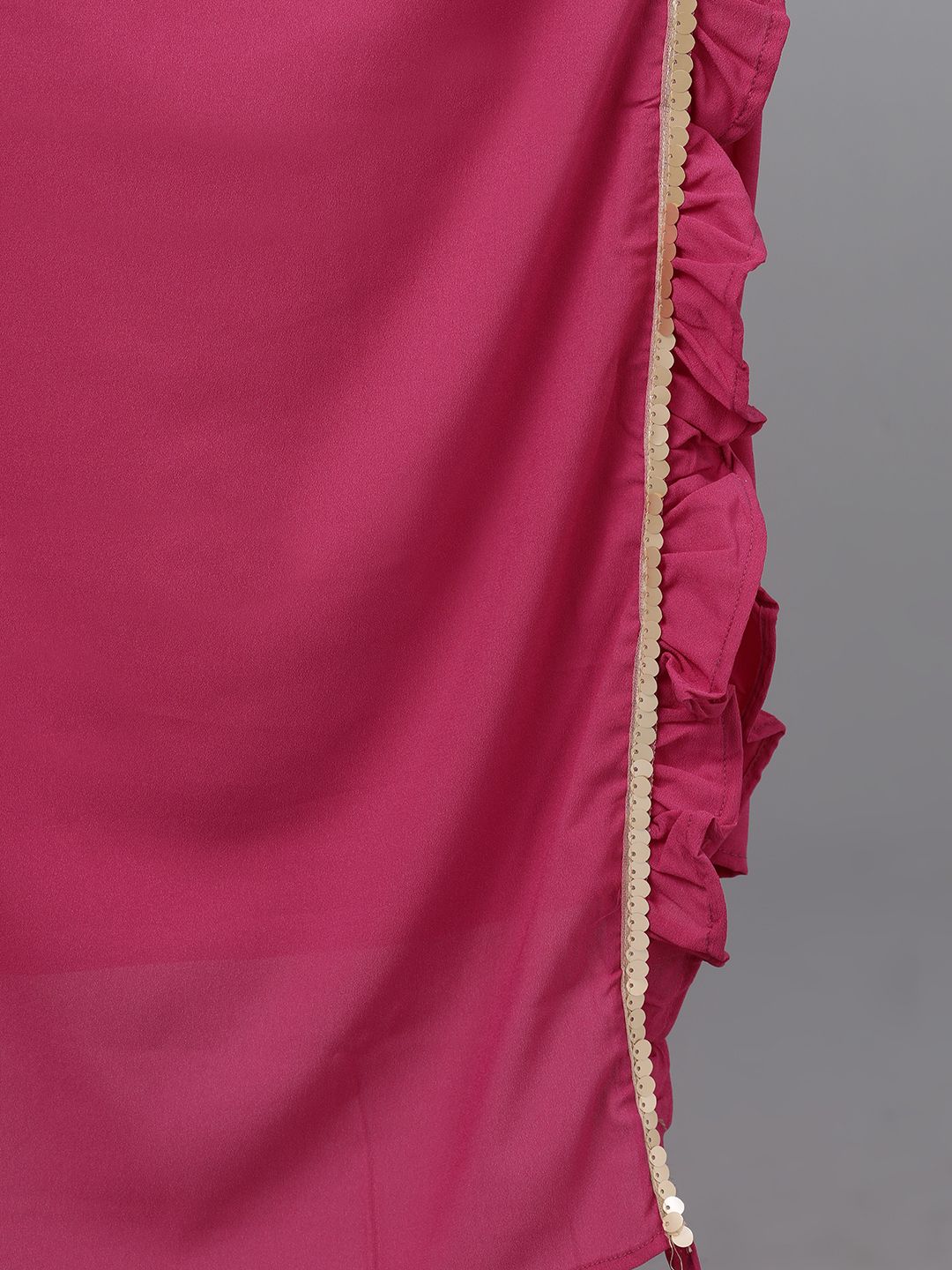 Women's Magenta & Gold Lehanga Choli And Dupatta With Ruffled