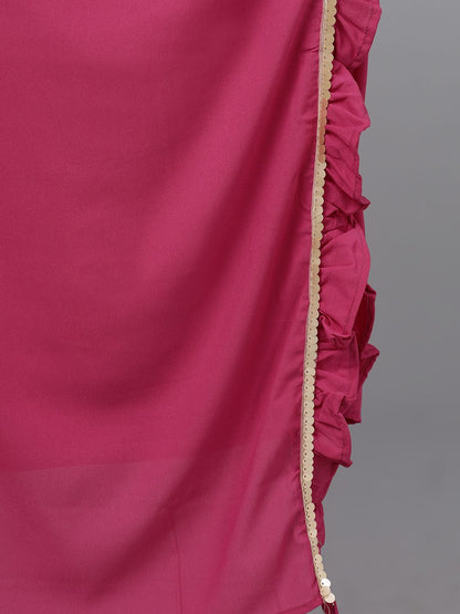 Women's Magenta & Gold Lehanga Choli And Dupatta With Ruffled