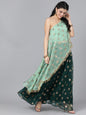 Women's Mint And Dark Green Foil Print Organza Lehenga