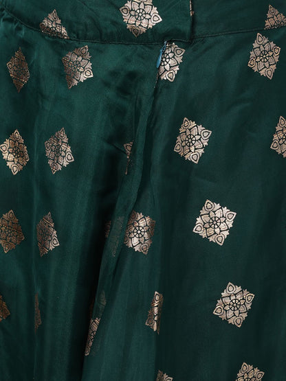 Women's Mint And Dark Green Foil Print Organza Lehenga