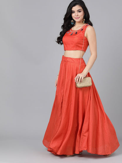 Women's Rust Embroidered Lehenga Choli
