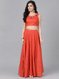 Women's Rust Embroidered Lehenga Choli