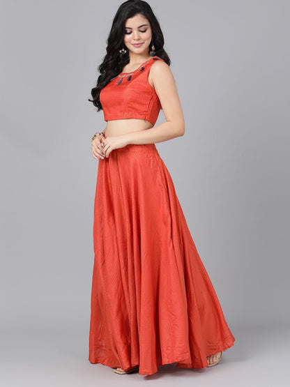 Women's Rust Embroidered Lehenga Choli