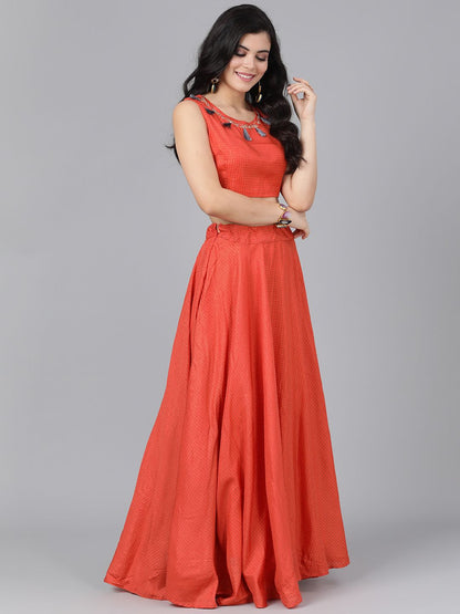Women's Rust Embroidered Lehenga Choli