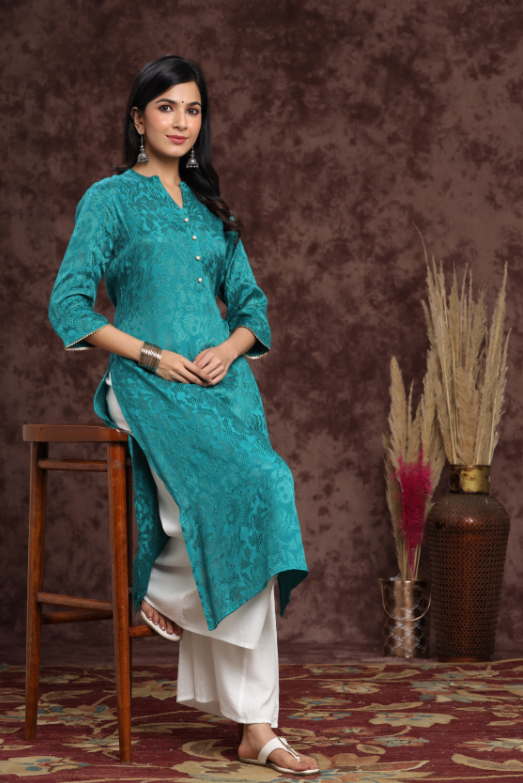 Women's Rayon Jacquard Straight Kurta