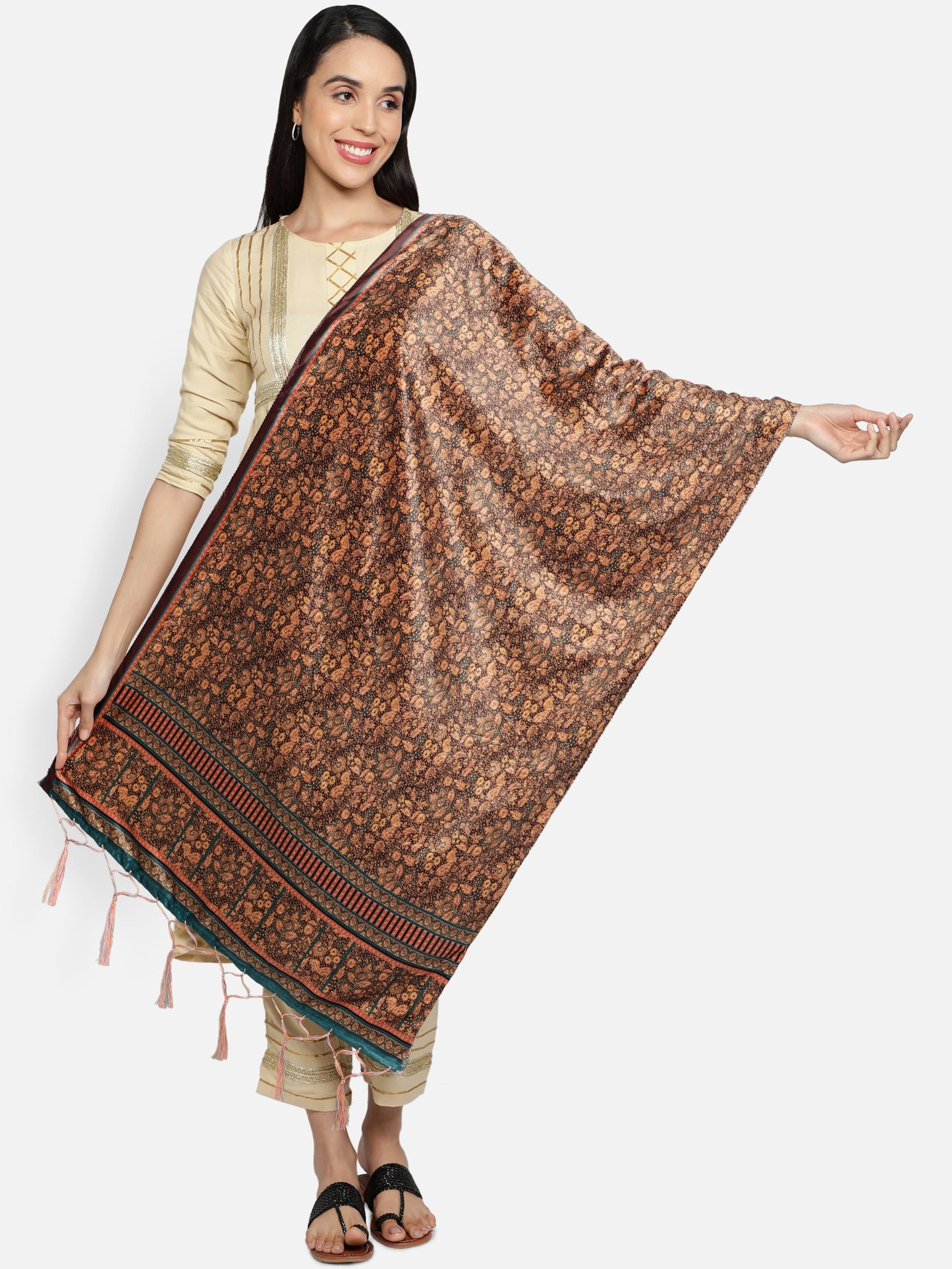 Women's Multicolored Polyster Velvet  Digital Printed Dupatta