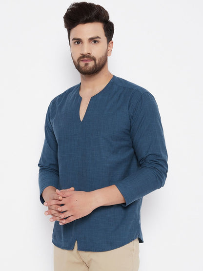 Men's Solid Cotton Blue Kurta