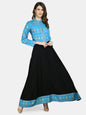 Women's Black Viscose Printed Full Sleeve Round Neck Casual Dress with  Jacket