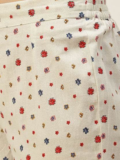 Women's Kurta Pant Set with Printed Jacket