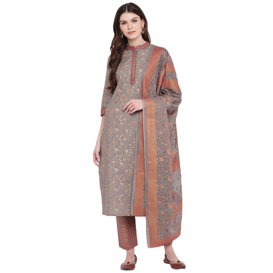 Women's Grey Kurta & Palazzo With Dupatta By Vbuyz- (3