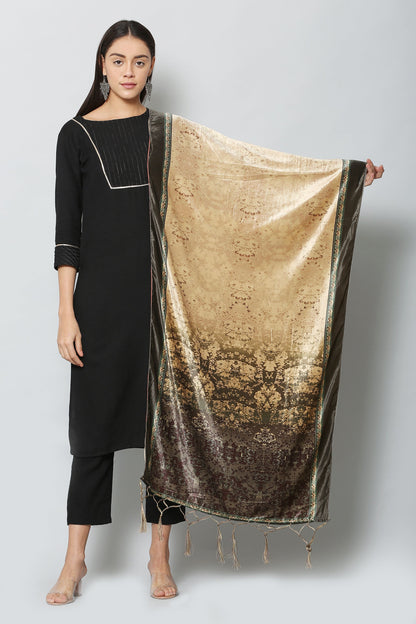 Women's Black & Beige Color Polyster Velvet  Digital Printed Dupatta