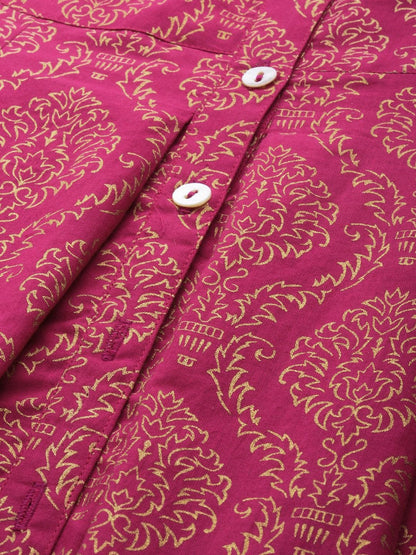Women's Magenta Pink & Gold-Toned Printed Tunic