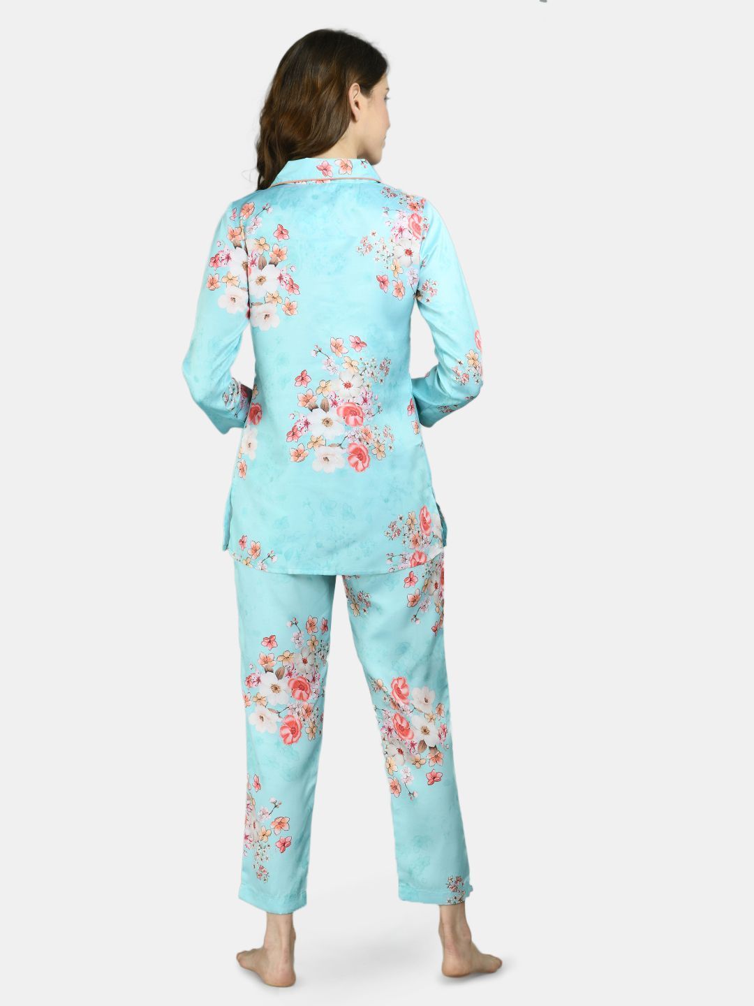 Women Sky Blue Printed Night Suit by Myshka (