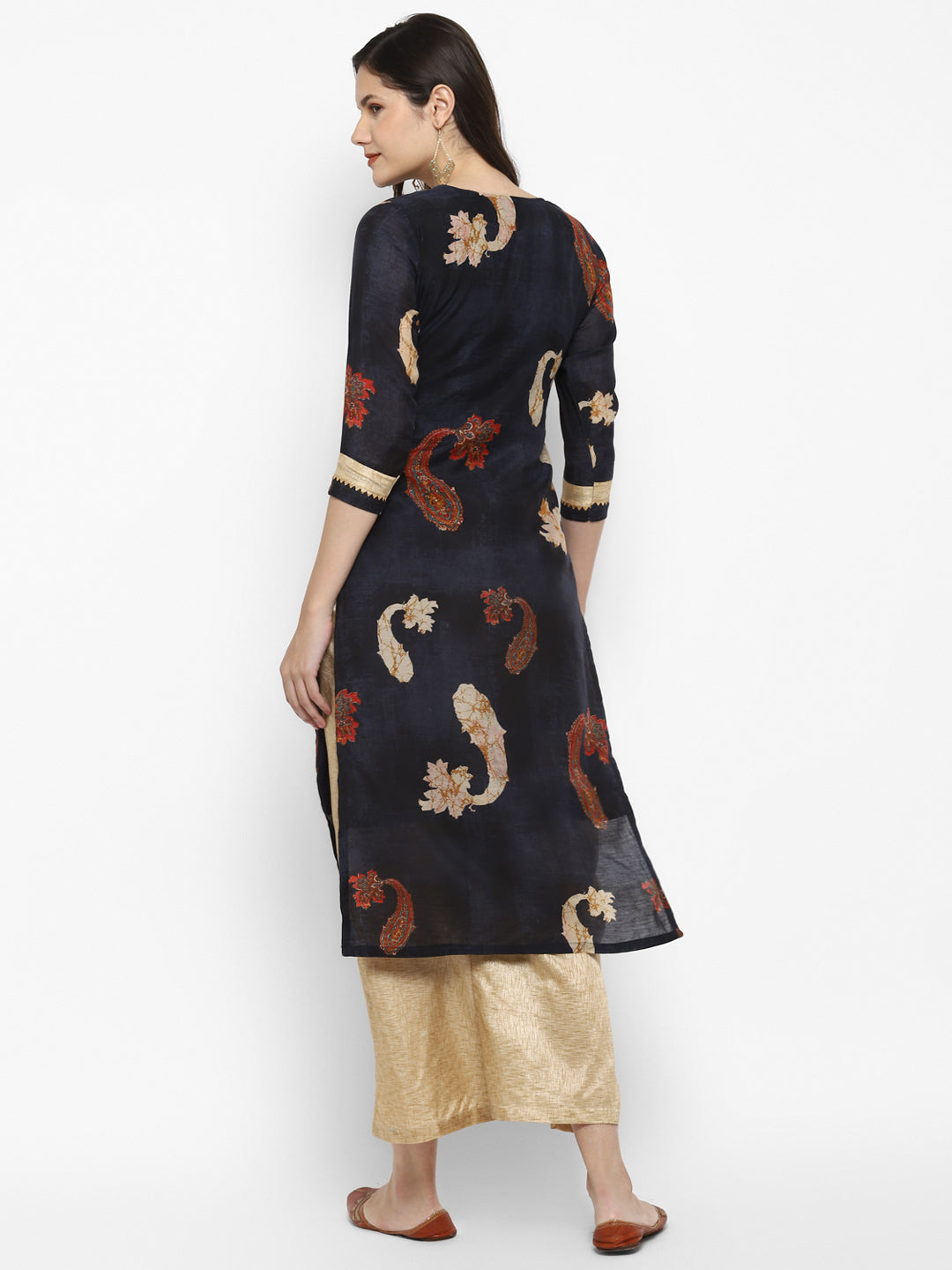 Women's Blue Color Chanderi Silk Straight Digital Printed Kurta Palazzo Set