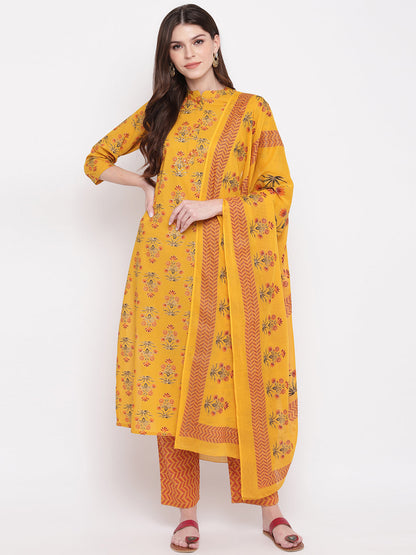 Women's Yellow Cotton Kurta With Palazzo & Dupatta By Vbuyz (3