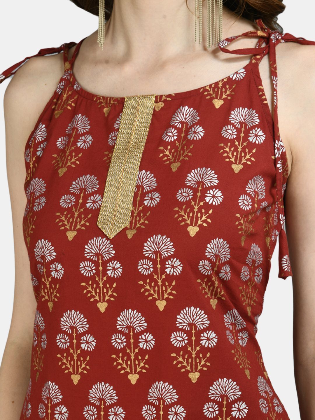 Women Maroon Printed Cotton kurta by Myshka (