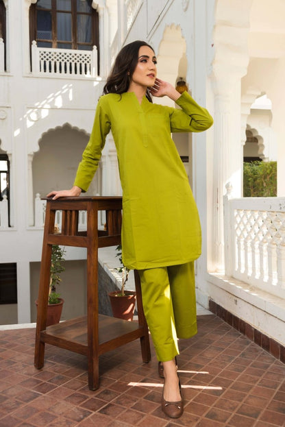 Women's Tulip Green Cotton Kurta Pant Set