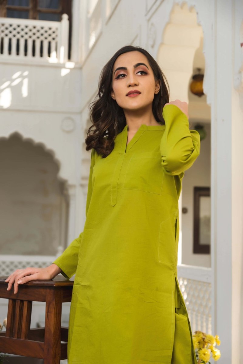 Women's Tulip Green Cotton Kurta Pant Set