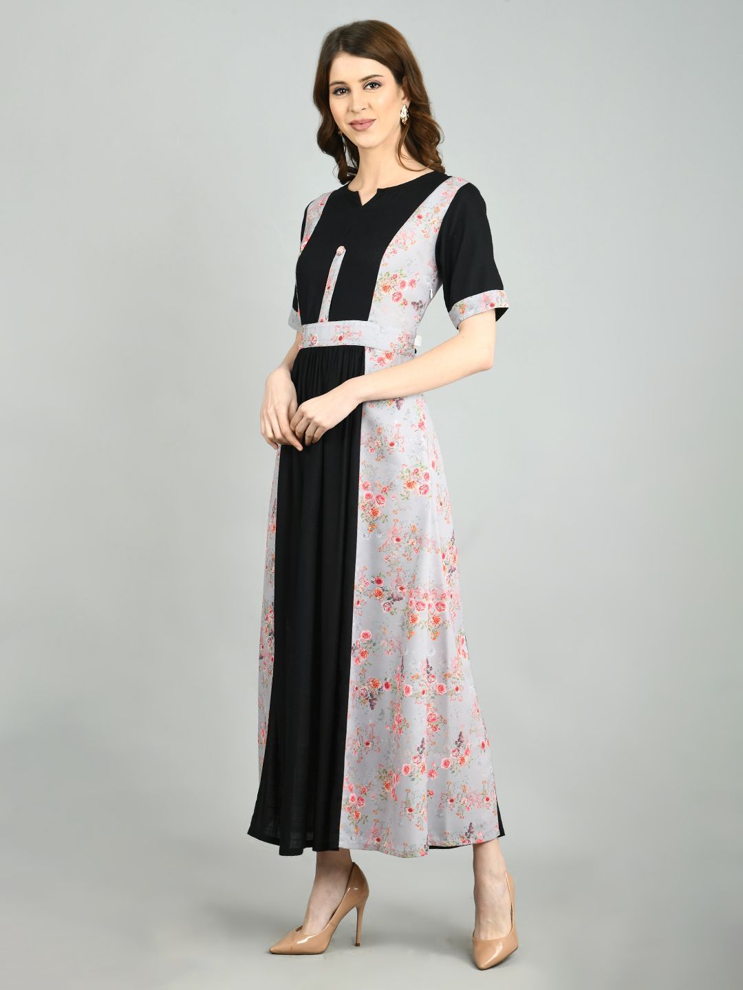Women's Multi Polyester Printed Half Sleeve Round Neck Casual Dress