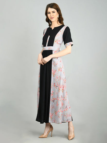 Women's Multi Polyester Printed Half Sleeve Round Neck Casual Dress