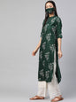 Women's Rayon Slub Bandhani Straight Kurta With Mask