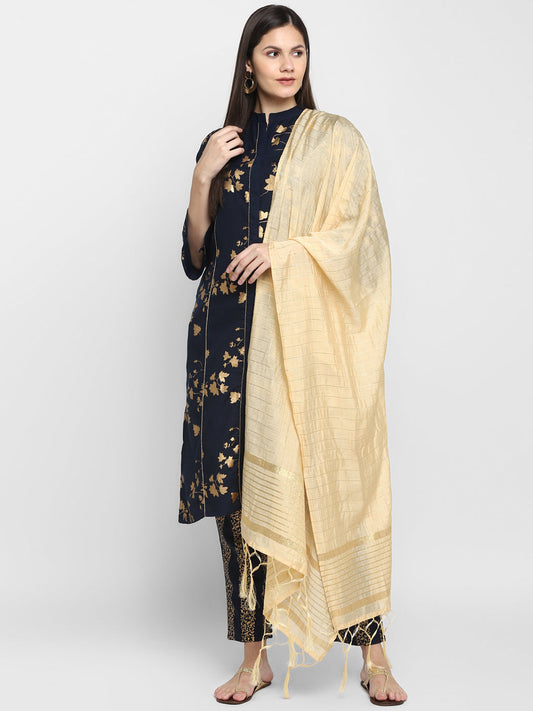 Women's Cotton Blend Kurta And Pant With Dupatta Set