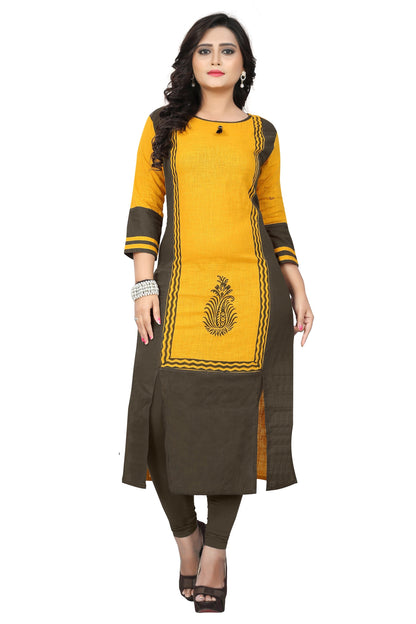 Women's Yellow Cotton Kurta By Vbuyz (1