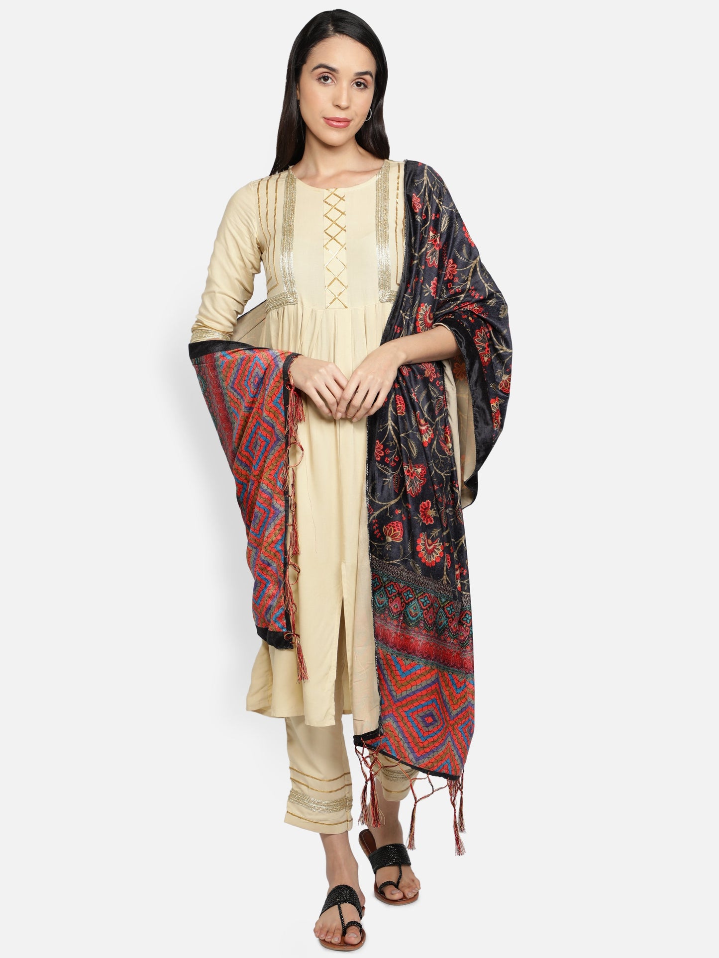 Women's Multicolored Polyster Velvet  Digital Printed Dupatta