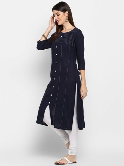 Women's Blue Color Cotton Straight Kurta  (1Pc)