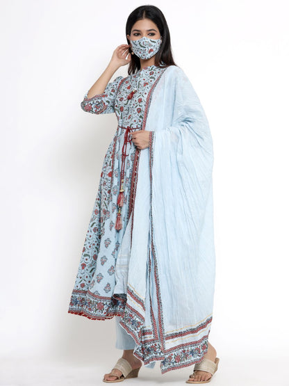 Women's Printed Flared Kurta Pant Dupatta Set