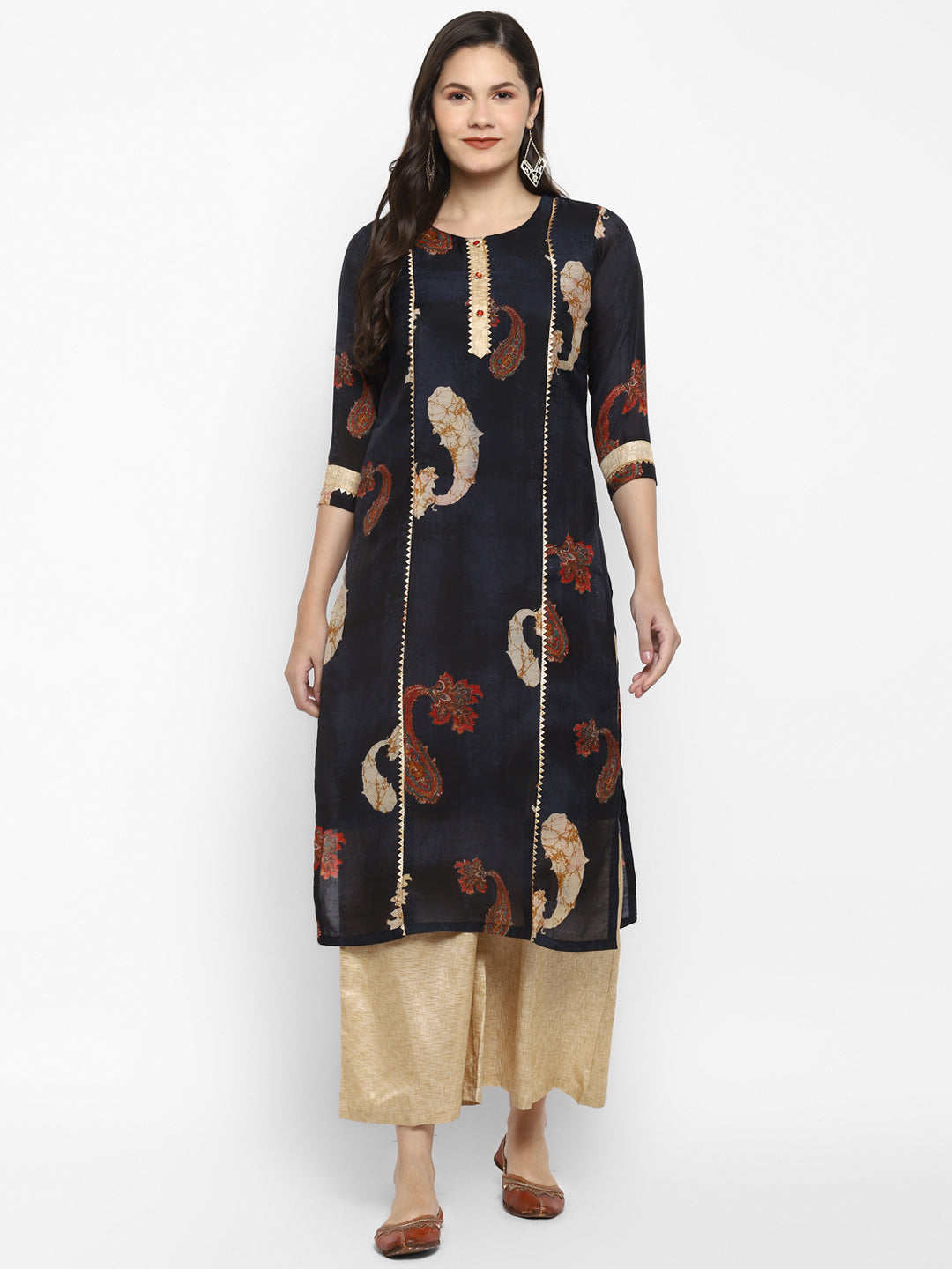 Women's Blue Color Chanderi Silk Straight Digital Printed Kurta Palazzo Set