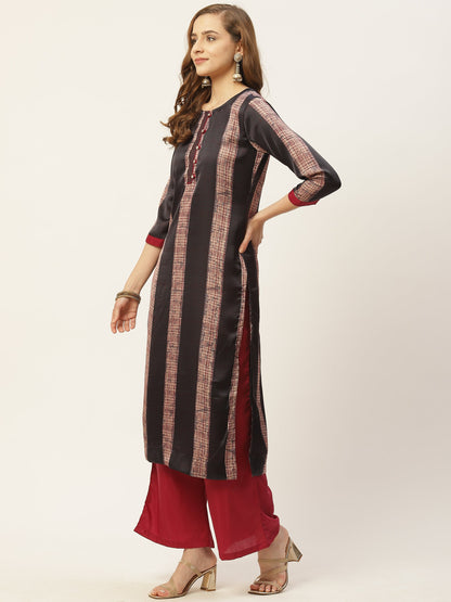 Women's Satin Kurta And Palazzo With Dupatta Set