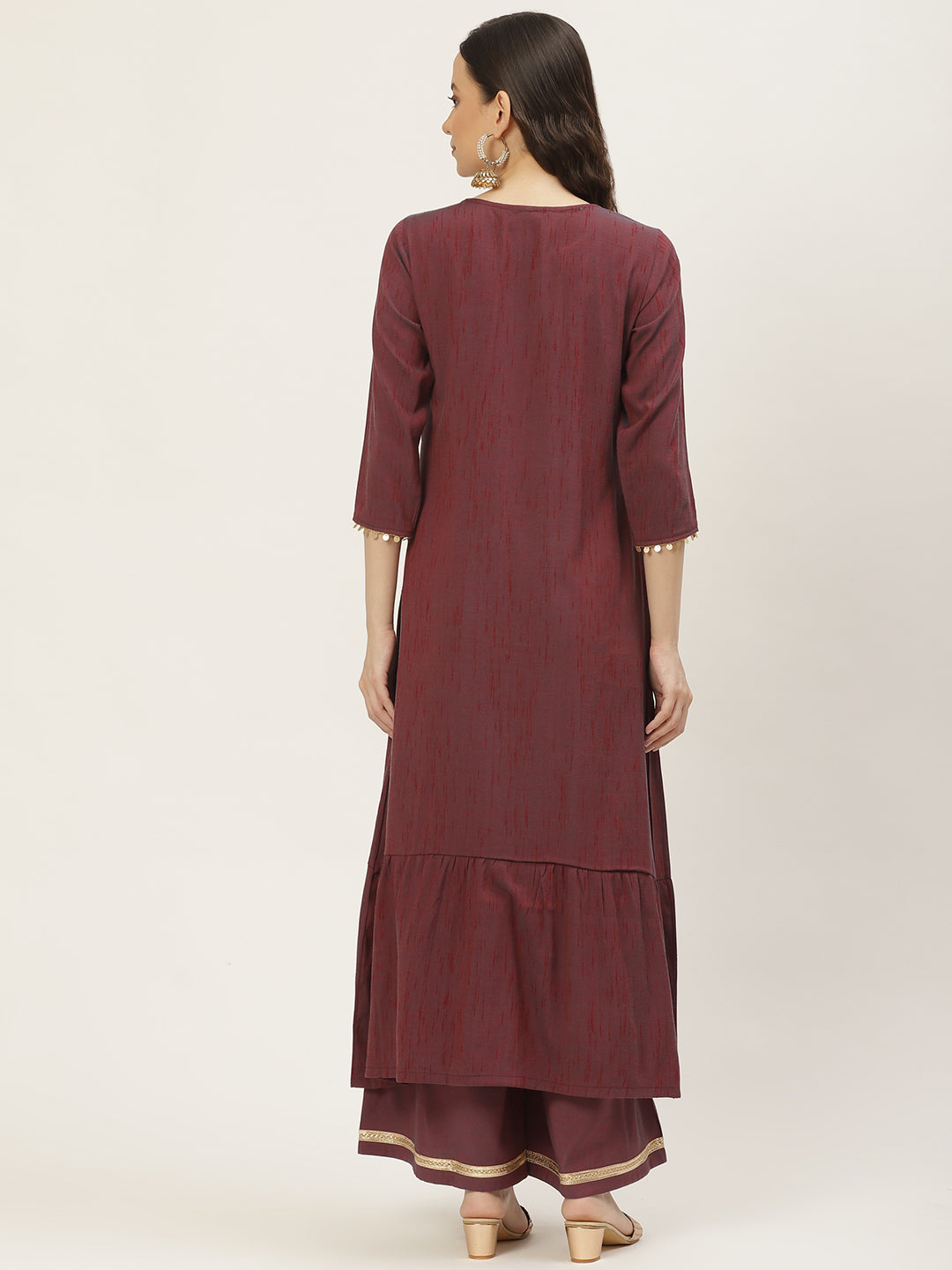 Women's Purpal Color Viscose Blend Floral A-Line Solid Kurta Palazzo Set