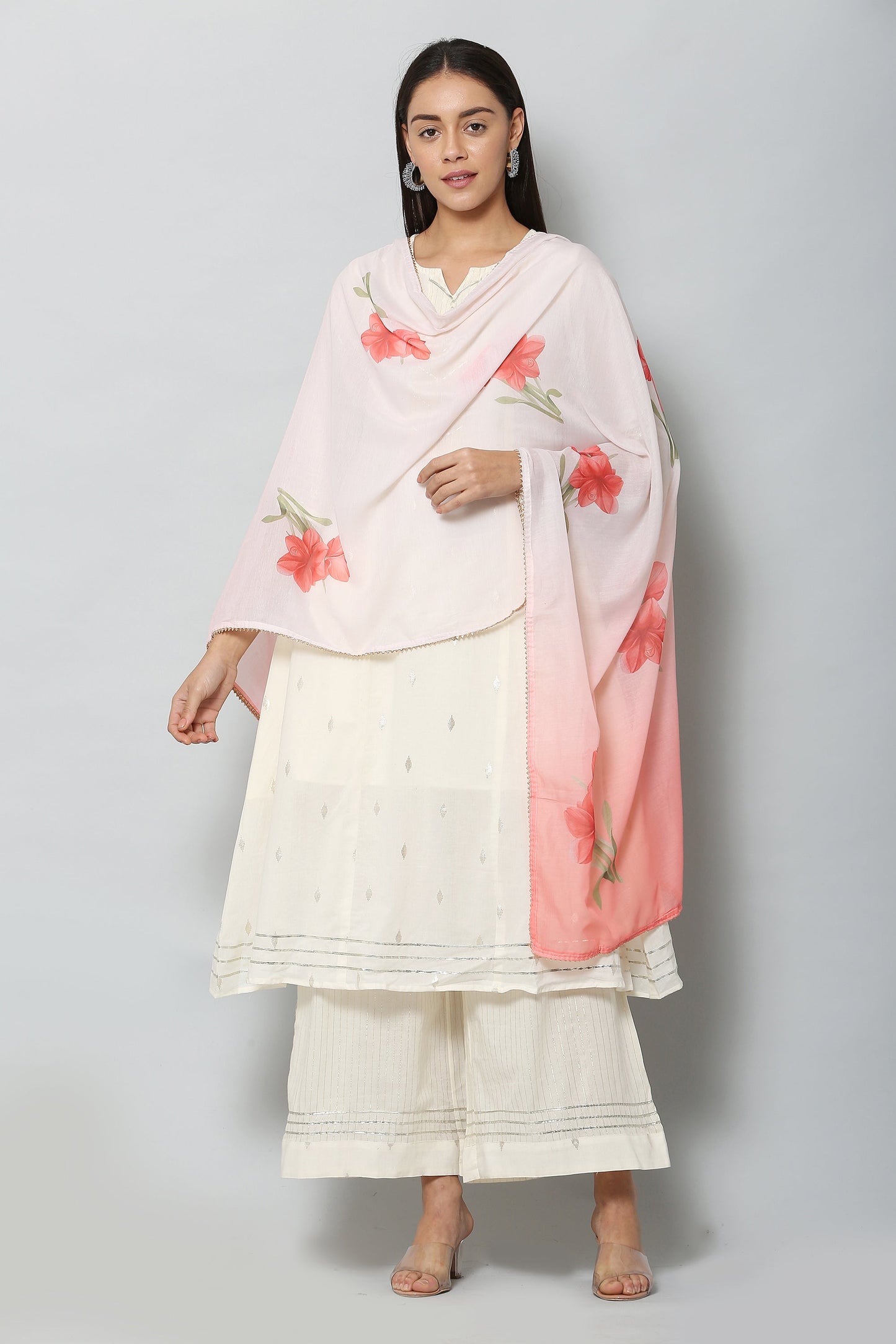 Women's Pink Color Art Muslin  Digital Printed Dupatta