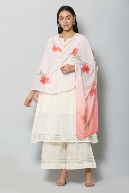 Women's Pink Color Art Muslin  Digital Printed Dupatta